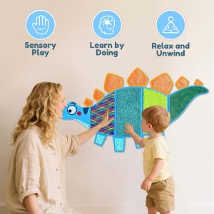 Sensory Wall Panel for Kids Texture-Packed Sensory Mats for Playroom Wall Decor Tactile Sensory Wall Toys for Kids with Autism Activity Wall Busy Board (Dinosaur-1)