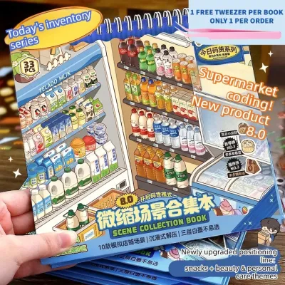 Telado 8.0 Miniature Scene Collection BookScenery Stickers 3D Dollhouse Girl ChildrensToys DIY Scrapbook Stickers Gifts for Boys andGirls Scrapbooking Set