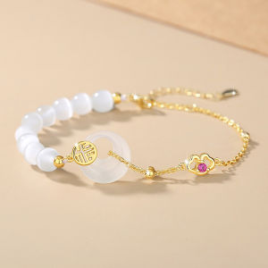 Peace clasp jade chalcedony sterling silver 925 bracelet female China-Chic luxury auspicious cloud bracelet cats eye stone bracelet