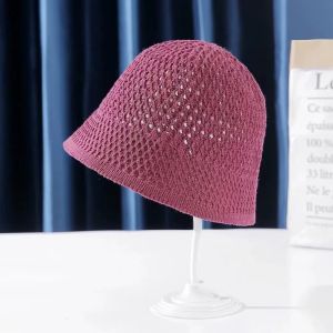 Knitting Fishermans Hat Ms. Spring And Summer Models Shade Sun Bucket Hat Hollow Breathable Show Face Small Japan And South Korea Popular Sunshade Cap