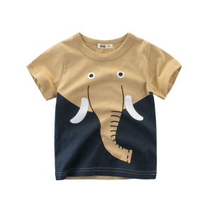 2024 Animals Cartoon Short Sleeve T-Shirts Pure Cotton Elephant Lion Monkey Giraffe Clothes Casual and Sporty Boys Tee