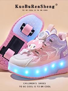 Girls Double-Wheel Flashing Heelys for Summer 2024 New Melody Childrens Sports Roller Skates for Big Kids