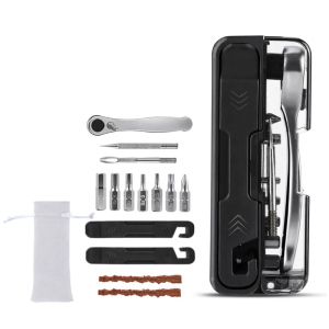 Durability 14 in 1 Cycling Tool Containing Steel Patches Strips Double Direction Ratchets and Compacts Carry Pouches
