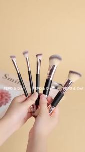 Portable Makeup Brush Set FEPO Double-Ended Makeup Brush Set - Soft Gradient Bristles for Foundation Blush Contour & Highlight Pink & Rose Gold Design