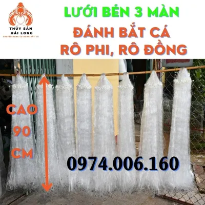 Lưới đánh cá 3 màn cao 90cm đánh băt cá rô đồng rô phi ô mắt 3 -8 phân(then 1.5- then 4)