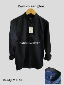 kemko kemeja pria kerah sanghai lengan panjang|kemeja pria h.m pola slimfit|kemeja pria bahan katun twill import|kemeja pria hitam dan putih