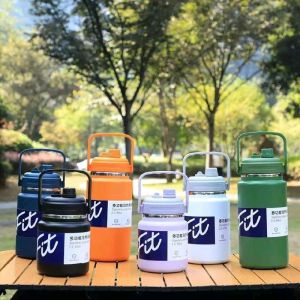 Bình giữ nhiệt dung tích lớn FIT 1500ml/2000ml miệng rộng dáng lùn trên nắp kèm ống hútmiệng rót