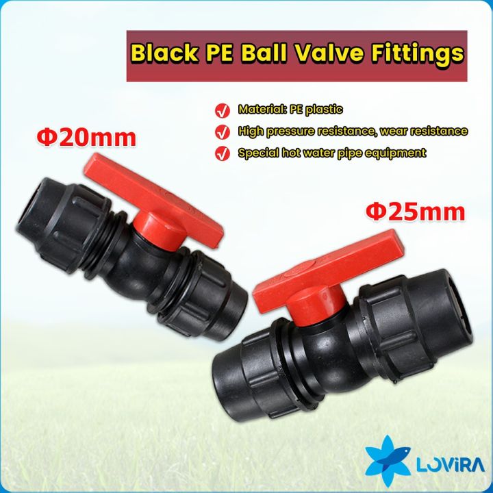 LoviRa Black Pe Compression Ball Fittings Valve Water Pipes Stop Valve