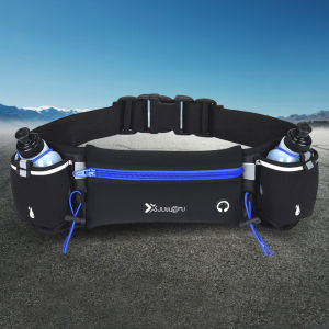 【Vodool】 Hydration Running Belt with Bottles Multiple Pockets Fanny Pack with Reflective Strip Adjustable Strap for Men and Women