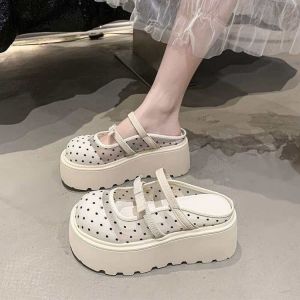 Free Shipping 2026 Summer New Style Small-Sized Breathable Mesh Height-Increasing Closed-Toe Slip-On High-Heeled Sandals For Women