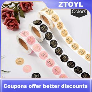 【ZTOYL】 500Pcs Cảm ơn bạn Vòng Sticker sổ lưu niệm thư thủ công dán con dấu Nhãn dán quà tặng đám cưới hoa trang trí