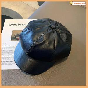 yangyuhua Women Fashion Beret Solid Beret Cap Pu Leather Beret French Artist Warm Beanie Hat Female Ladies Hat Girls Cap