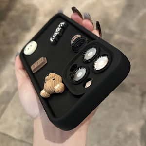 CrashStar With Cartoon Stickers Skin-friendly Soft Silicone Phone Case For iPhone 15 14 Pro Max Plus 13 12 11 Pro Max Shockproof Cute Phone Casing Cover With Full Cover Lens Camera Protection