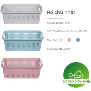 Rổ nhựa chữ nhật dài có quai cầm Việt Nhật 3596 Rổ đựng văn phòng phẩm rau củ 1
