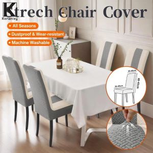 Keranixy Striped Stretchable Chair Covers T Shaped Design Durability Polyester Fabric for Home Decoration