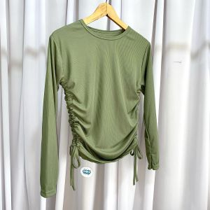 PROMO...!!! VALLEN TOP BLOUSE / BAJU SERUT PINGGIR LEHER O / ATASAN WANITA LENGAN PANJANG SERUT