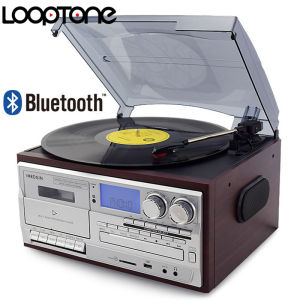 LoopTone 3 Speed Bluetooth Vinyl Record Player Vintage Turntable CD&Cassette Player AM/FM Radio USB Recorder Aux-in RCA Line-out 220~240V