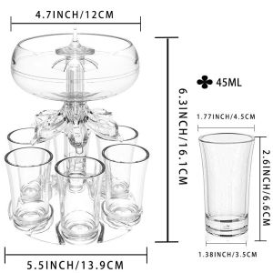 Wine Dispenser With 6 Glasses Wine Whisky Beer Dispenser With Multi-Color Lamp Bar Cocktail Drink Dispenser 6 Shot Glass Dispenser Send Free Brushes Detachable Save Space For Holidays Party Weekend