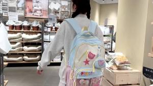 Dopamine-inspired high-appearance cute backpack for girls forest-themed color-blocking for primary and middle school students -3-6 Grade-level wide-shoulder strap backpack