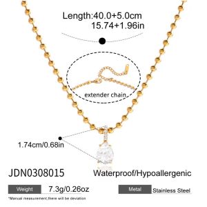 DGFDF Bead Chain Zircon Pendant Necklace Geometric Imitation Mozambique Rhinestone Collarbone Chain Fashion Charm Gold Neck Jewelry Women