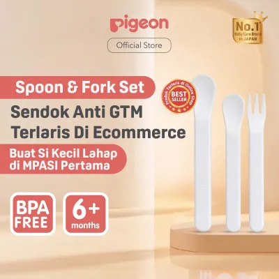 PIGEON Spoon and Fork Set | Feeding Set | Alat Makan Bayi | Peralatan Makan Bayi | Alat Makan Bayi MPASI | Sendok Garpu Bayi | Feeding Spoon | Baby Spoon | Baby Fork