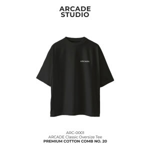เสื้อยืดพิมพ์ลายตัวอักษร ARCADE - เสื้อยืดคอกลมคอตตอนแบบลำลองสีดำและสีขาวสำหรับทั้งชายและหญิง