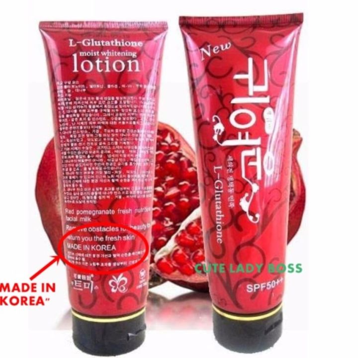 l glutathione moist whitening lotion spf 50 L-Glutathione Red Pomegranate Korea Whitening Body Lotion SPF50++ 300g