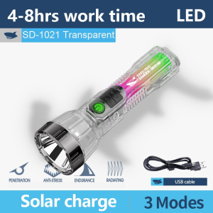 Smiling Shark SD1021 LED Plastic TorchLight Solar Flashlight Super Bright USB Rechargeable Camping Hiking fishing Outdoors Waterproof running work light hiking night fishing night riding daily carry family power outage emergency light