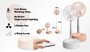 [SG READY STOCK] Desktop Fan USB Portable Easy Storage Wireless Rechargeable Floor Stand Fan 7200mah with Night Lamp For Office Home #AE349