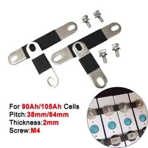 OUREAL Đồng mạ niken Thanh cái pin LiFePO4 Độ dày 2mm. Khoảng cách 38mm 64mm Đầu nối thanh cái đồng Chống ăn mòn. Lỗ vít M4 Thanh dẫn điện của pin Pin 90AH 105AH