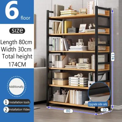 6 Tier Book Shelf Buku Rak Wooden Rack Home Office Metal Frame Shelf Display Bookcase Shelves Corner Bookcase Multipurpose Buku Rak 书架/置物架