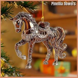 【Pinellia flowers】 2D Acrylic Horse Car Rearview Mirror Pendant Charm Christmas Tree Ornament New Year Hanging Decoration