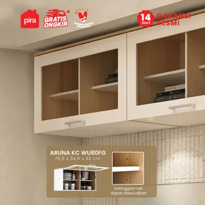 PIRA METROPOLIS OX - ARUNA KC WU80FG Rak Dapur / Rak Gantung Dapur / Kitchen Set Atas 2 Pintu Kaca Flip