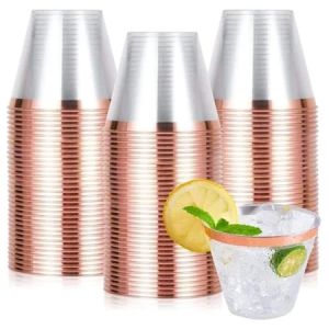50pcs 9OZ Disposable Cup Gold Silver Rimmed Tableware Wedding Birthday Party Plastic Cup