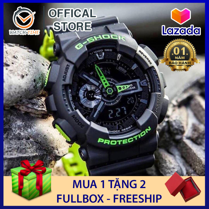 Đồng hồ Casio G-Shock Nam GA-110 Đen Xanh Lá Dây đeo lớp màu