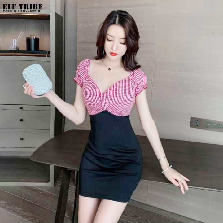ELF TRIBE Sexy Women Clothes Plaid V-neck Tight Package Hip Dress Nightclub Bar | Lazada ELF TRIBE Sexy Women Clothes Plaid V-neck Tight Package Hip Dress Nightclub Bar | Lazada