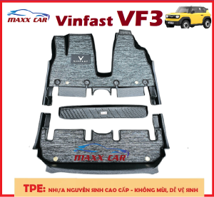 Thảm lót sàn MAXXCAR cho xe Vinfast VF3 nhựa TPE đúc 5D + Kèm rối xám logo Vinfast tràn viền