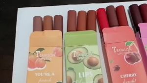 TEAYASON 3 Pcs/set Cute Fruit Matte Lipstick Moisturizing Long Lasting Bean Paste Color Lip Makeup Beauty Cosmetic