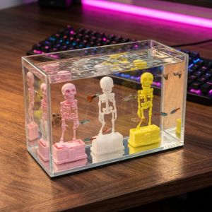 ANANAA with Air Tube Dancing Skeleton Aquarium Bubbler Gothic 3D Printed Halloween Dynamic Skeleton Air Driven Fish Tank Dance Skull Ornament Aquarium Landscaping