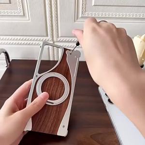 Premium dedicated for Samsung S25 ultra S24 ultra S23 ultra phone case walnut dolphin metal design magnetic rotating bracket to prevent falls