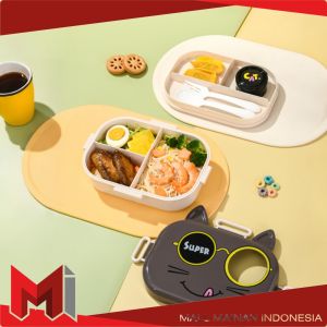 SK-C1282 Kotak Makan Set Anak 2 Tingkat Karakter Kucing Lucu Food Grade / Tempat Makan Anak Lucu