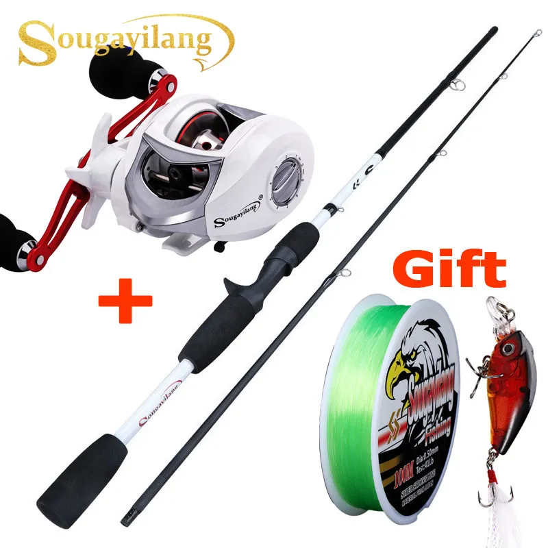Sougayilang Fishing Rod Reel Set 2 Section Carbon Casting Fishing Rod with  18 + 1BB Baitcast Fishing Reel Combo - Fishing Line and Lure Free As Gift