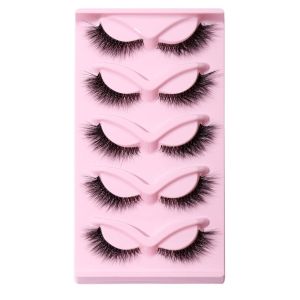 DEER 5 Pair Dải toàn bộ L cong lông mi giả 3D Kéo dài đuôi mắt Lông mi giả mắt mèo Tự nhiên Có cánh dài Lông mi giả lông chồn Nối mi
