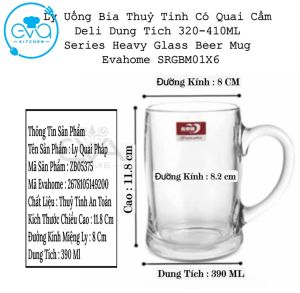 Bộ 6 Ly Quai Loe Uống Bia Thuỷ Tinh Deli ZB097 Heavy Flare Glass Beer Mug With Handle 320ML
