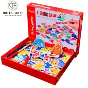 Bộ đồ chơi câu cá gỗ nam châm 34 sinh vật biển bằng gỗ trò chơi câu cá vui nhộn 2 cần câu nam châm cho bé phát triển trí tuệ Trùm Sỉ Gia Thành