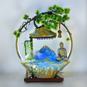 Thác Nước Phong Thủy Trầm Hương Tượng Phật Thiền Định Tiểu Cảnh Tịnh An Decor Phòng Khách Bàn Làm Việc.