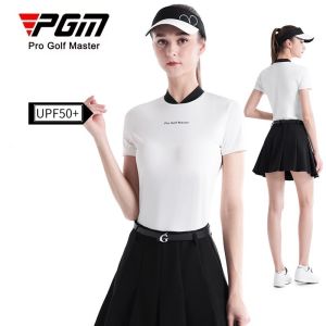 PGM Golf Shirts for Womens Apparel UV Protection Short Sleeved Laides Tennis Tops Ice Silk Polo T Shirt By Soft High Elasticity Sport Wear