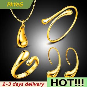 PkYeG 4Pcs Fashion Teardrop Jewelry Set For Women Simple Ring Necklace Bracelet Earrings Set For Banquet Wedding Jewelry