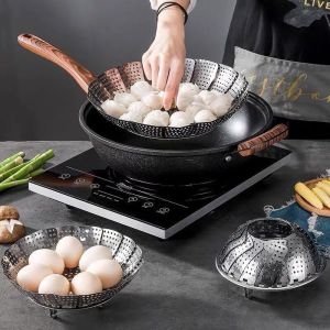 Stainless Steel Foldable Steamer Steaming Plate Food Fruit Vegetable Rack Drain Dish Cookware Tool [SG SELLER]