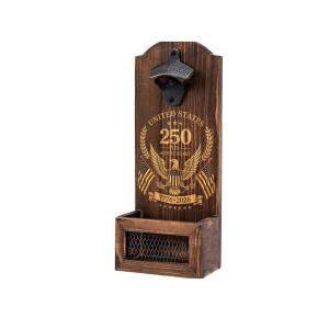 HOEXE wooden bottle opener with bottle cap catcher wall hanging space-saving metal thickened set cap automatic retro jewelry